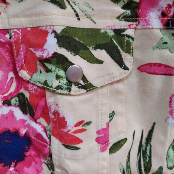 Norm Thompson Womens Large Floral Print Denim Style Jacket Stretch Flap Pocket - Picture 4 of 9